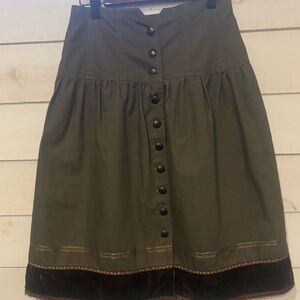 Cynthia Steffe Olive A-Line Skirt with Button Detail